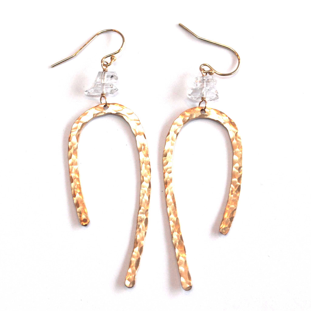 Gold Fill Hammered Herkimer Diamond Earrings