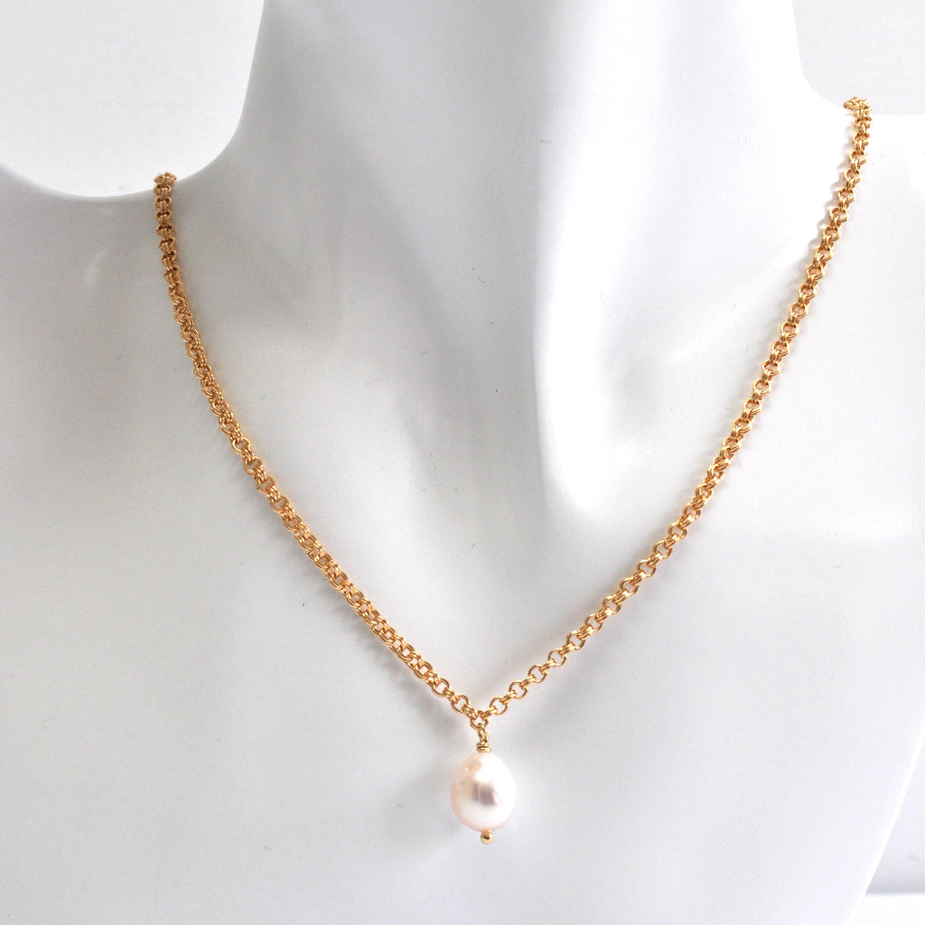 Gold Fill Double Round Chain Pearl Necklace