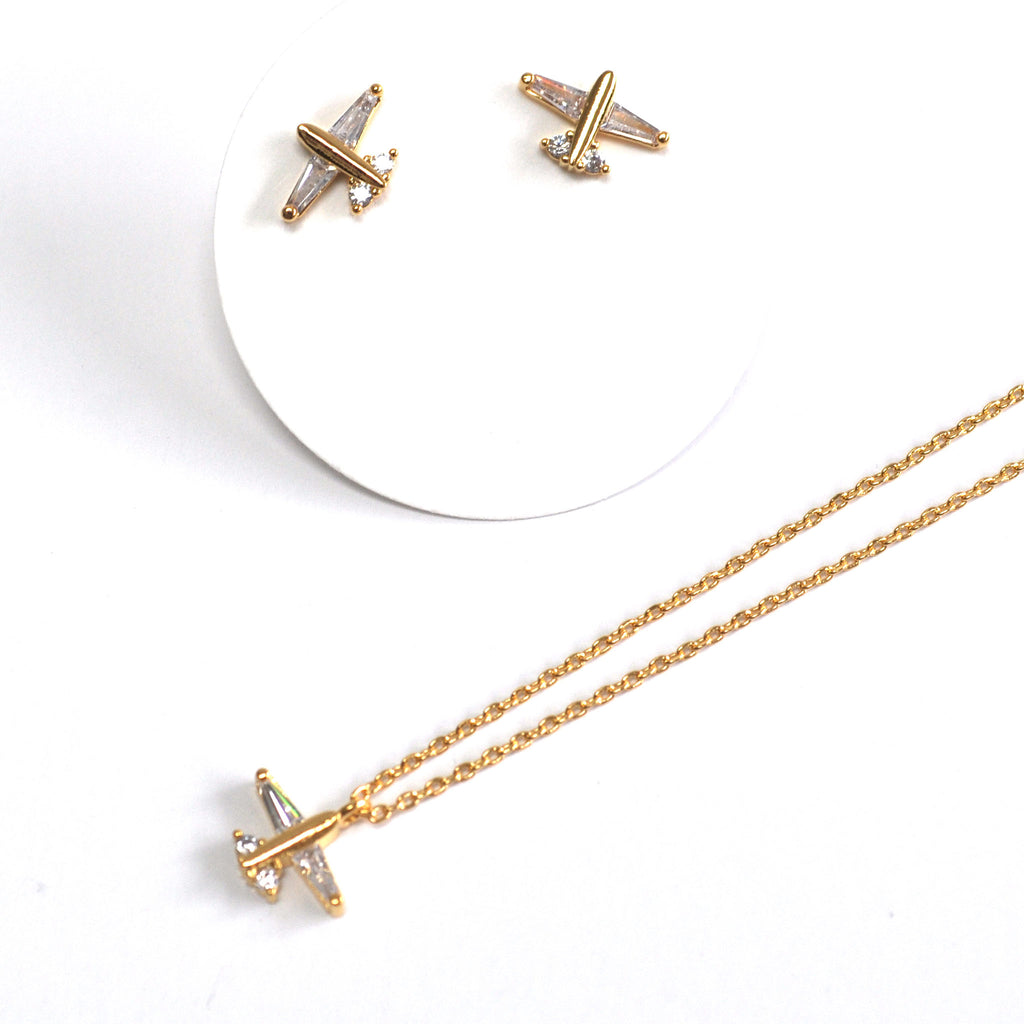 Gold Cubic Mini Plane Necklace + Studs (can be purchased separately)