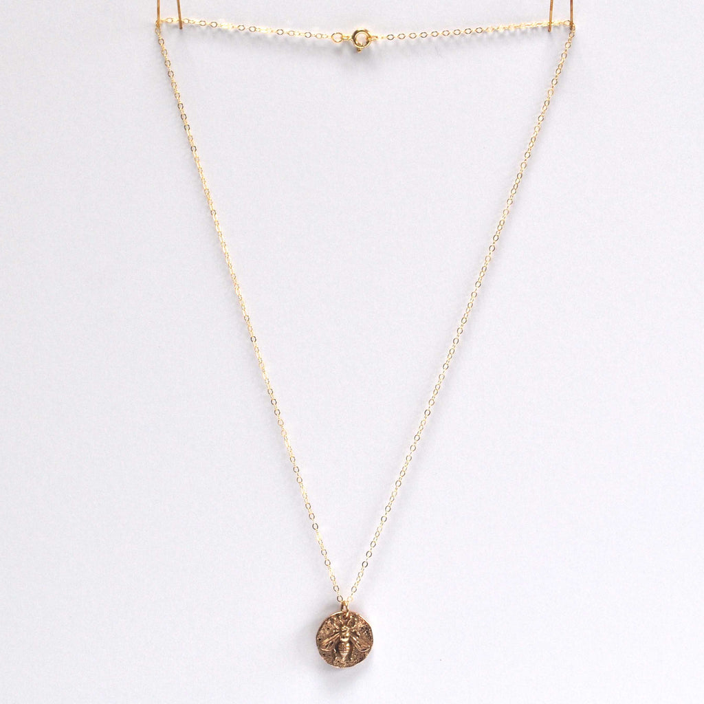 Gold Coin Bee Necklace 18"