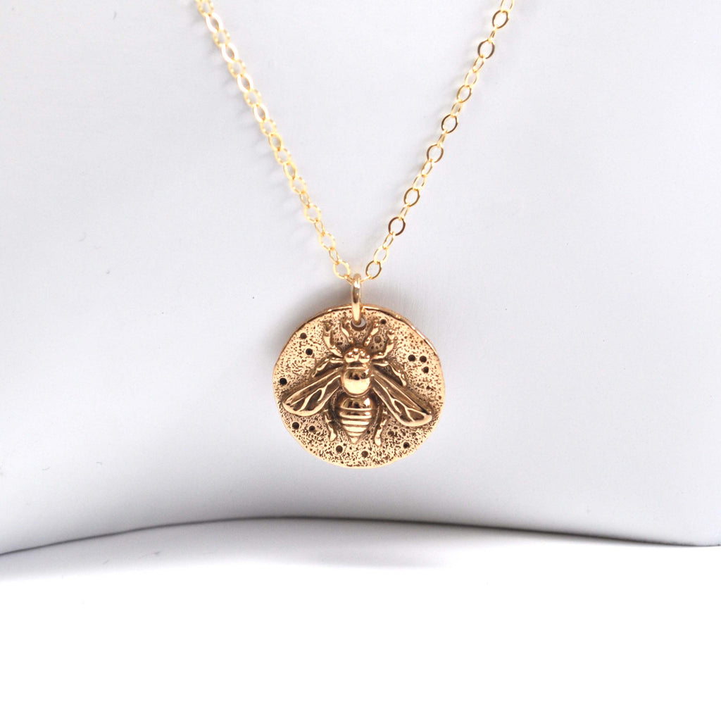 Gold Coin Bee Necklace 18"