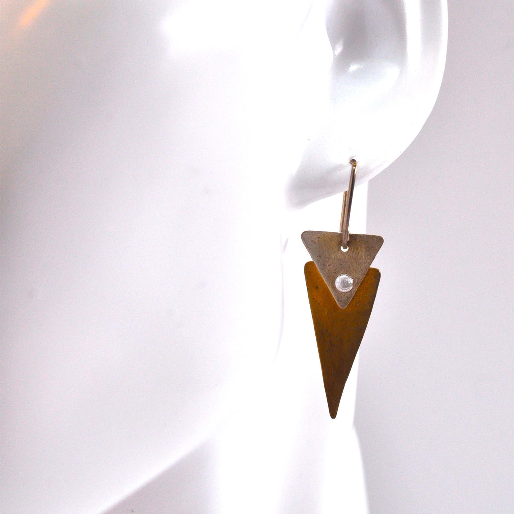 Brass and Sterling Triangle Earrings