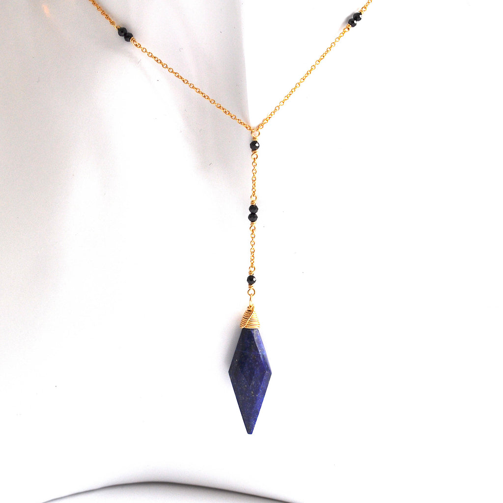 LAPIS LARIAT STYLE GOLD FILL NECKLACE