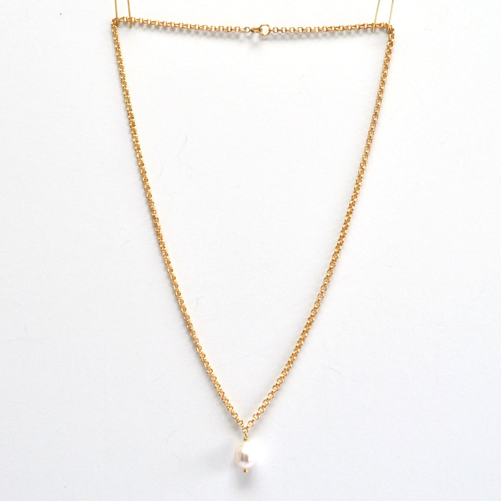 Gold Fill Double Round Chain Pearl Necklace