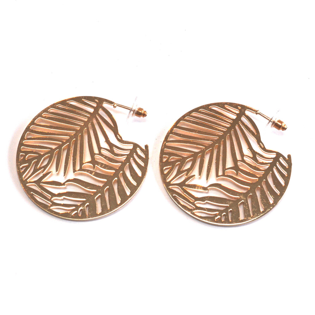 Gold Leaf Circle Earrings