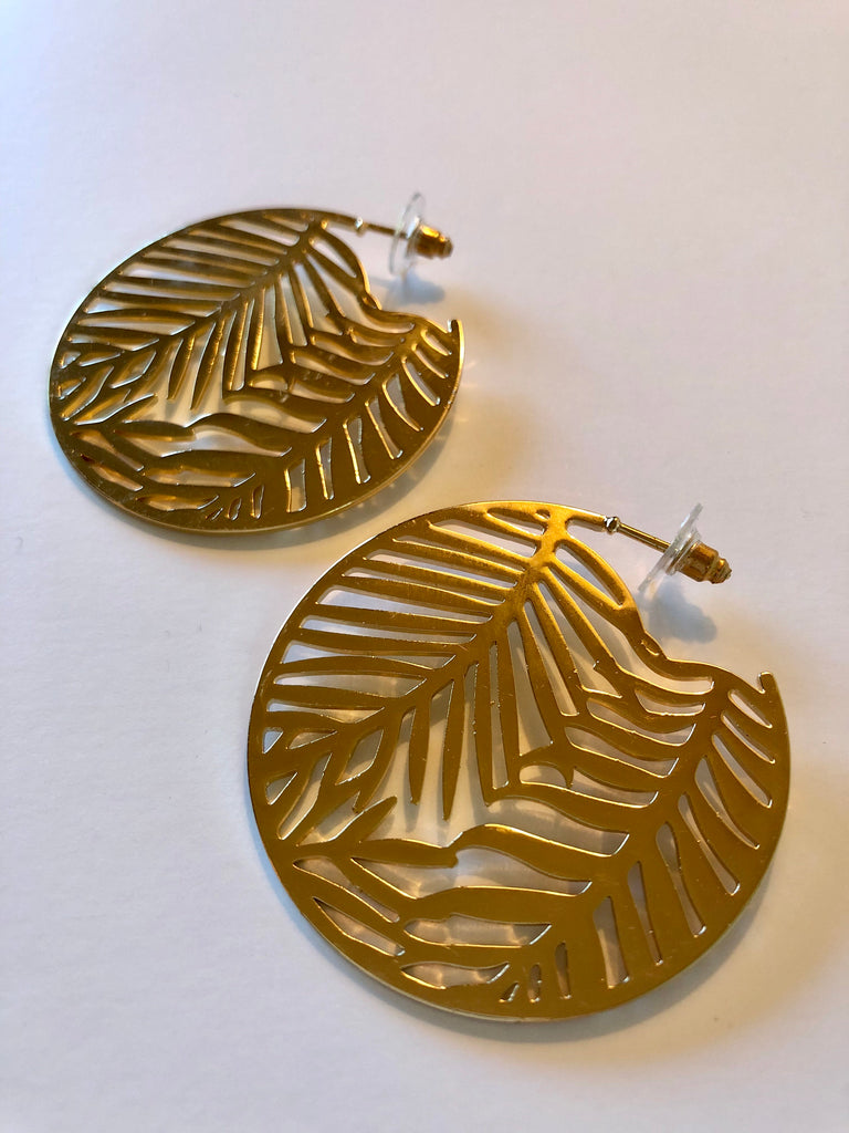 Gold Leaf Circle Earrings